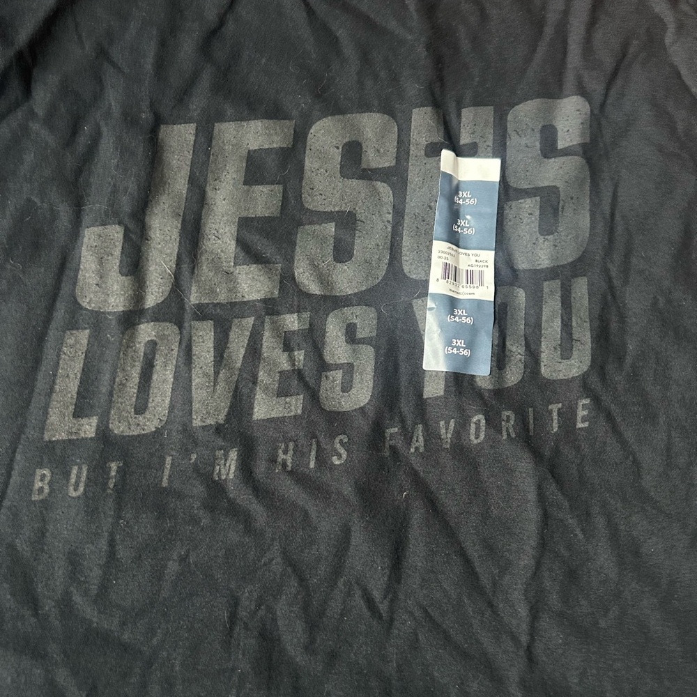 Jesus Loves You But I'm His Favorite Black Graphic T-Shirt Men's 3XL Cotton - Picture 2 of 3